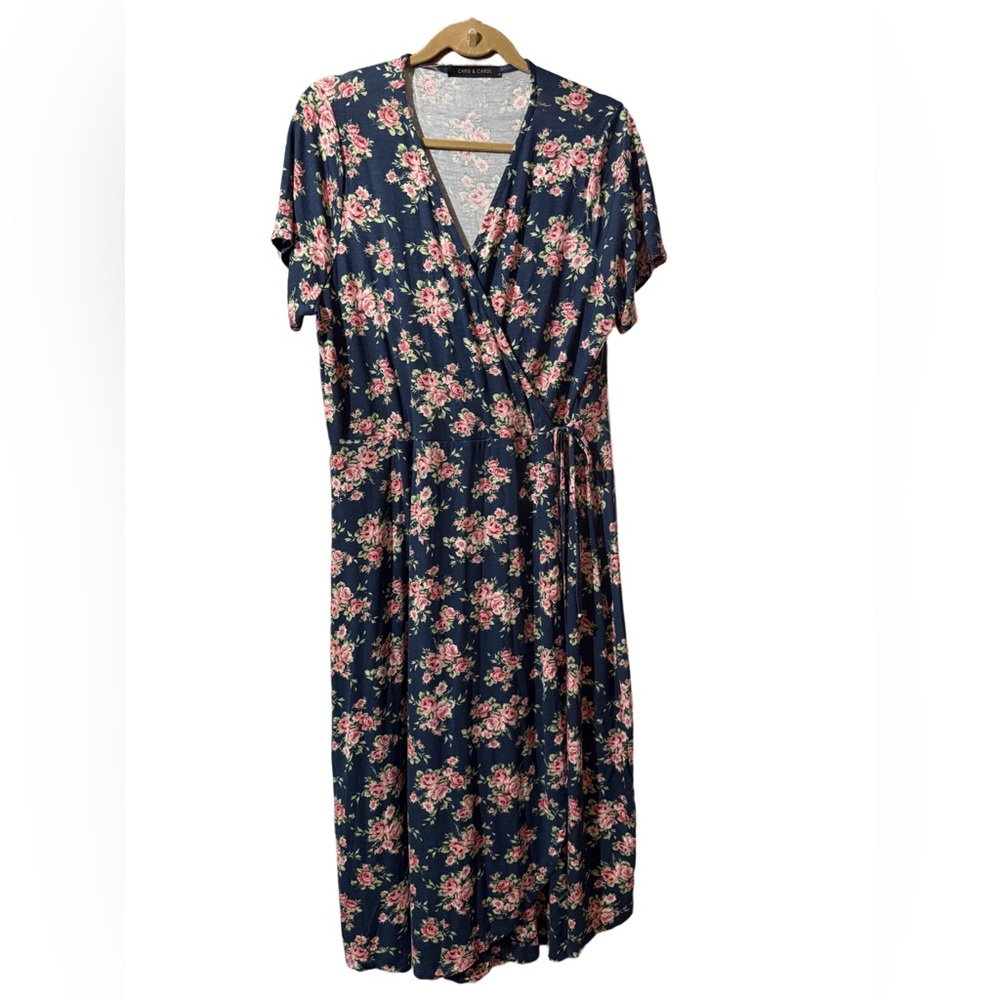 NEW Chris & Carol Floral Wrap Dress in Navy and Pink size 2X 🌺🌹🌸 BRB SL 2 - Picture 2 of 6